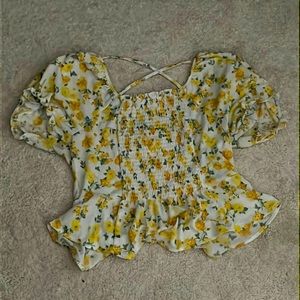 Yellow and White Flower Patterned Blouse